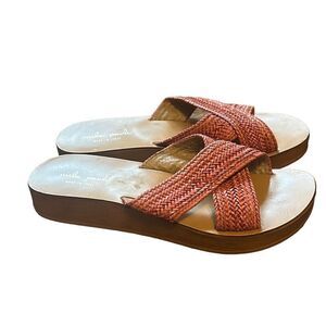 Mila Paoli Woven Slide Sandas Platform Espadrille Wedge Italian Made Coral Women